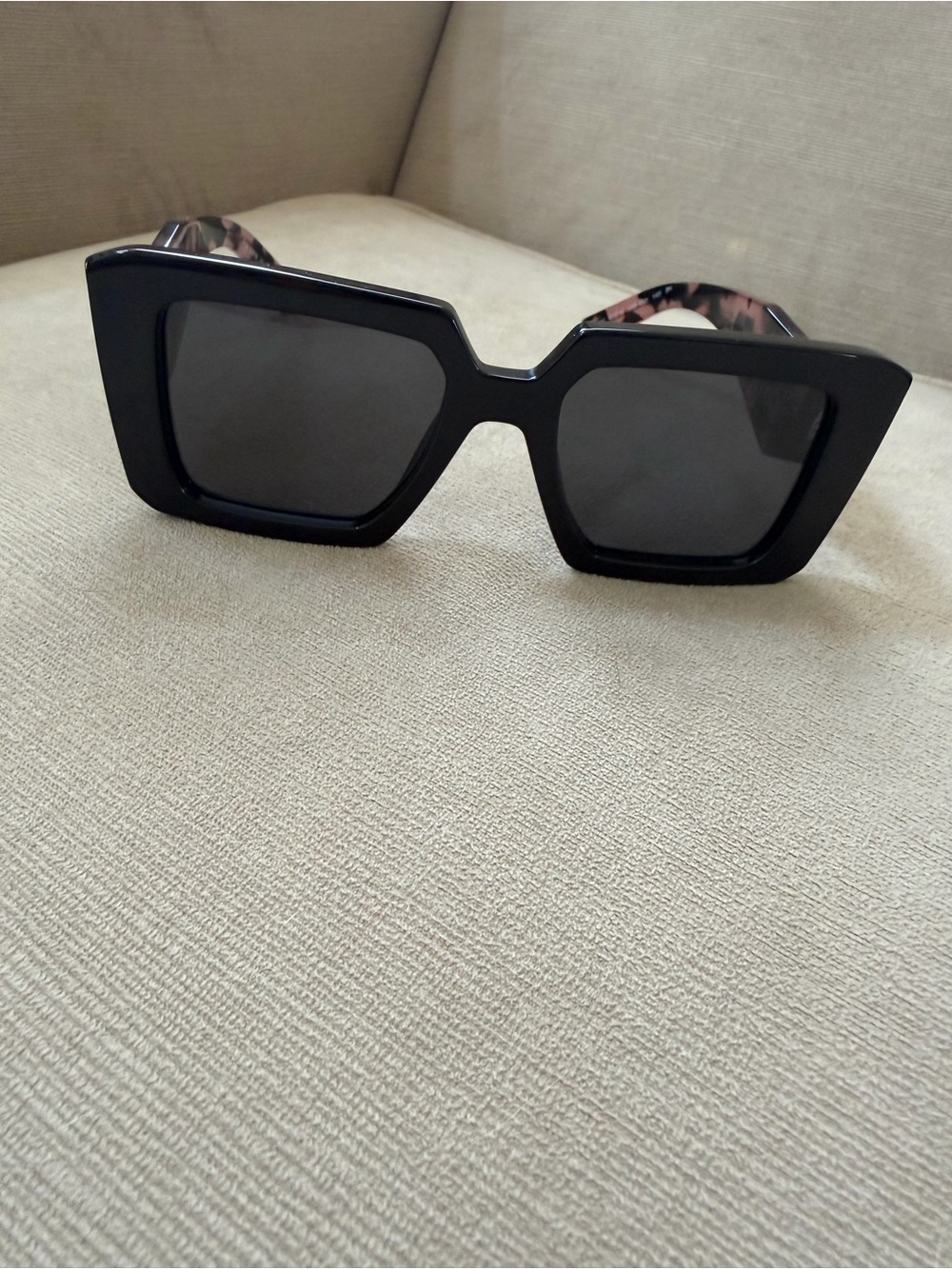 Prada Black Wide Geometric Square Sunglasses
